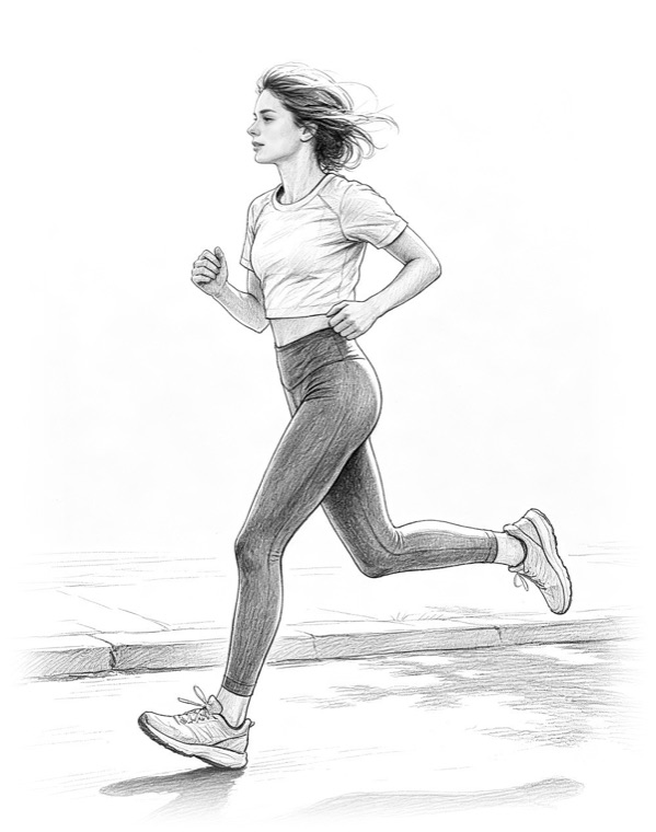 Pencil drawing of a woman running